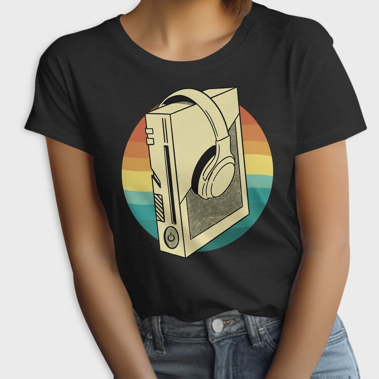 Game Console And Headphones Gaming Retro Sunset, Tricou Femei