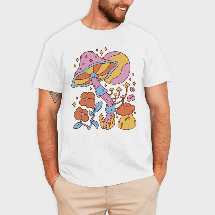 Hippie Mushroom Planet Flower, Tricou Barbati (Unisex)