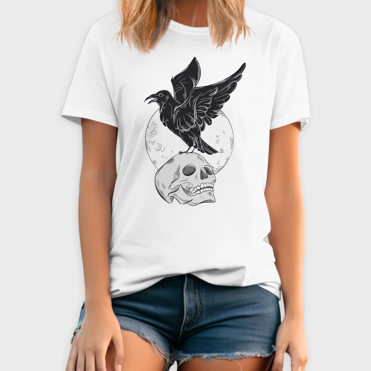 Black Raven On A Skull, Tricou Barbati (Unisex)