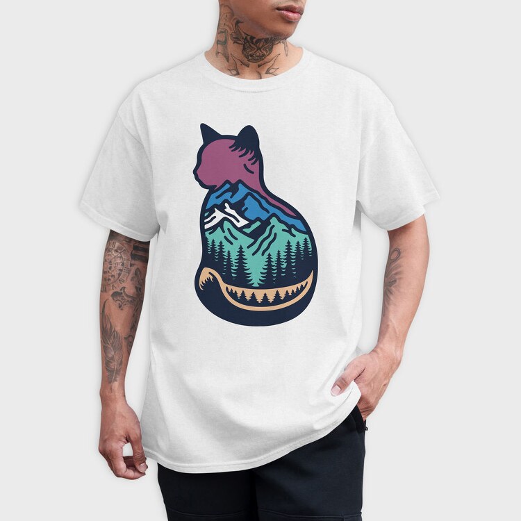 Mountain Cat Landscape, Tricou Barbati (Unisex)