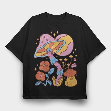 Hippie Mushroom Planet Flower, Tricou Oversize Barbati (Unisex)