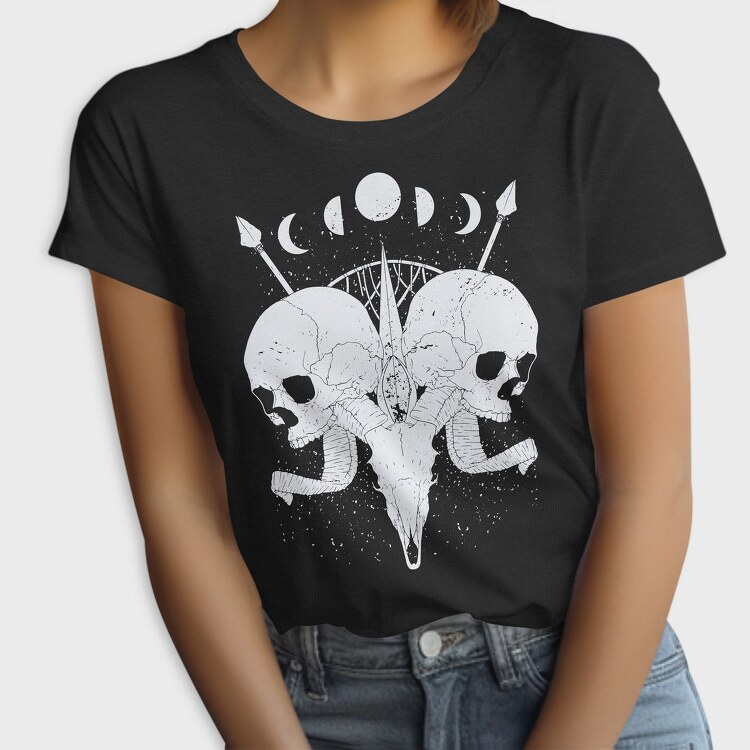 Esoteric Skulls Ram Human Moon Phases, Tricou Femei