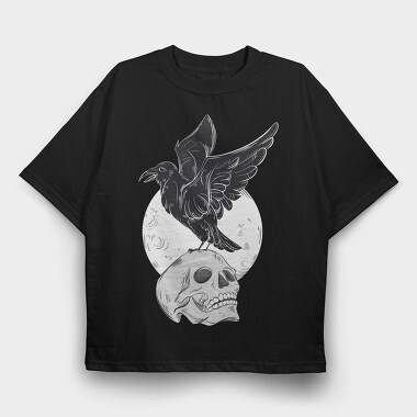 Black Raven On A Skull, Tricou Oversize Barbati (Unisex)