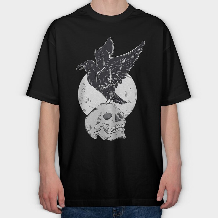 Black Raven On A Skull, Tricou Oversize Barbati (Unisex)
