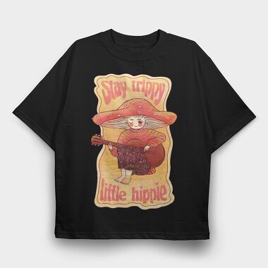 Hippie Mushroom Playing Guitar Stay Trippy, Tricou Oversize Barbati (Unisex)