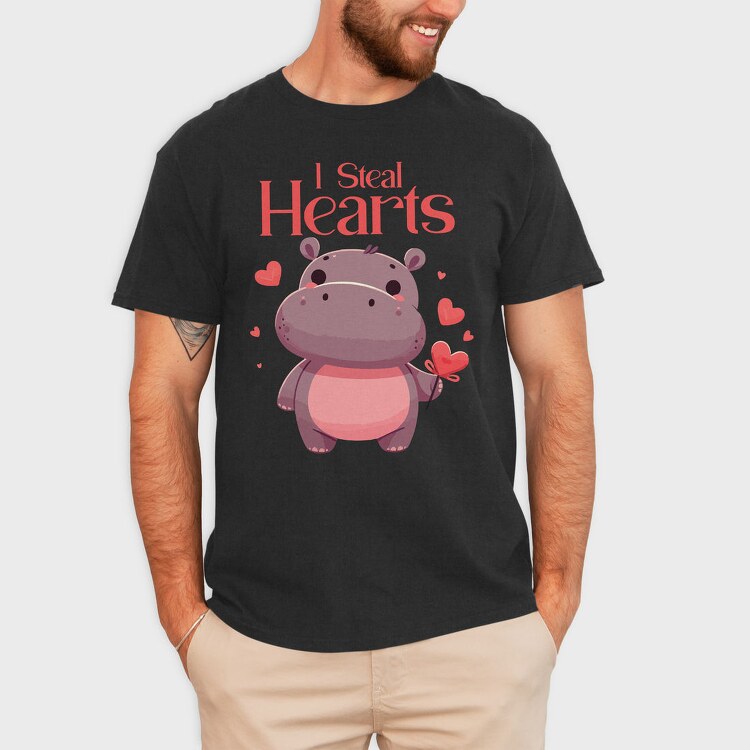 Hippo Heart Valentine, Tricou Barbati (Unisex)
