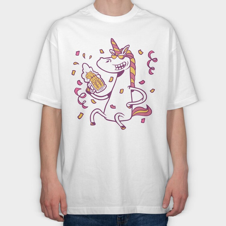 Drunk Unicorn With Beer Bachelor, Tricou Oversize Barbati (Unisex)