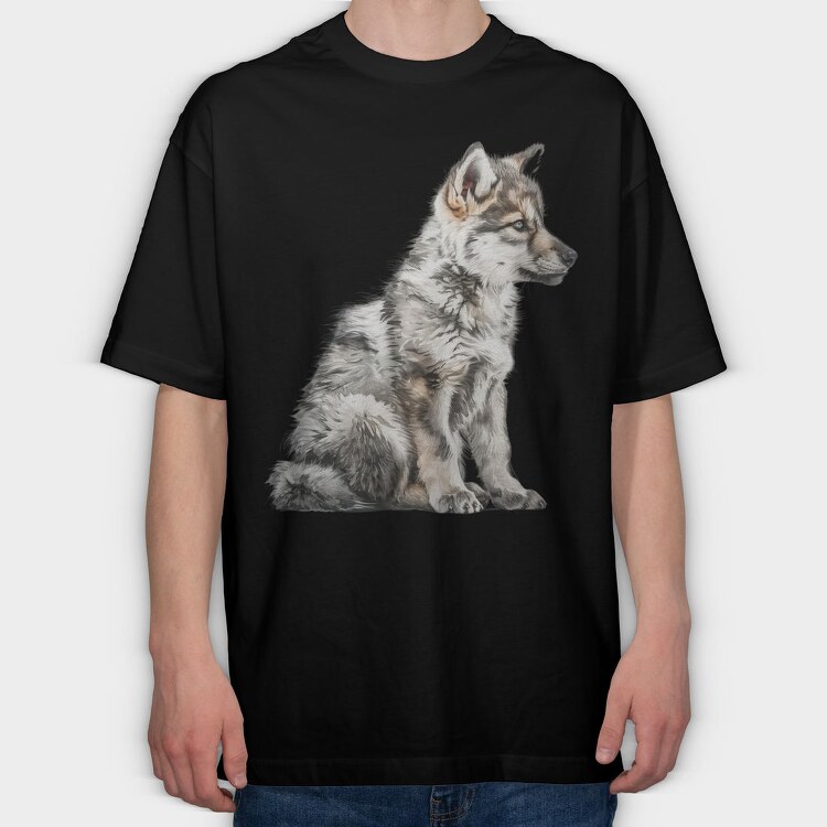 Wolf Pup Sitting, Tricou Oversize Barbati (Unisex)