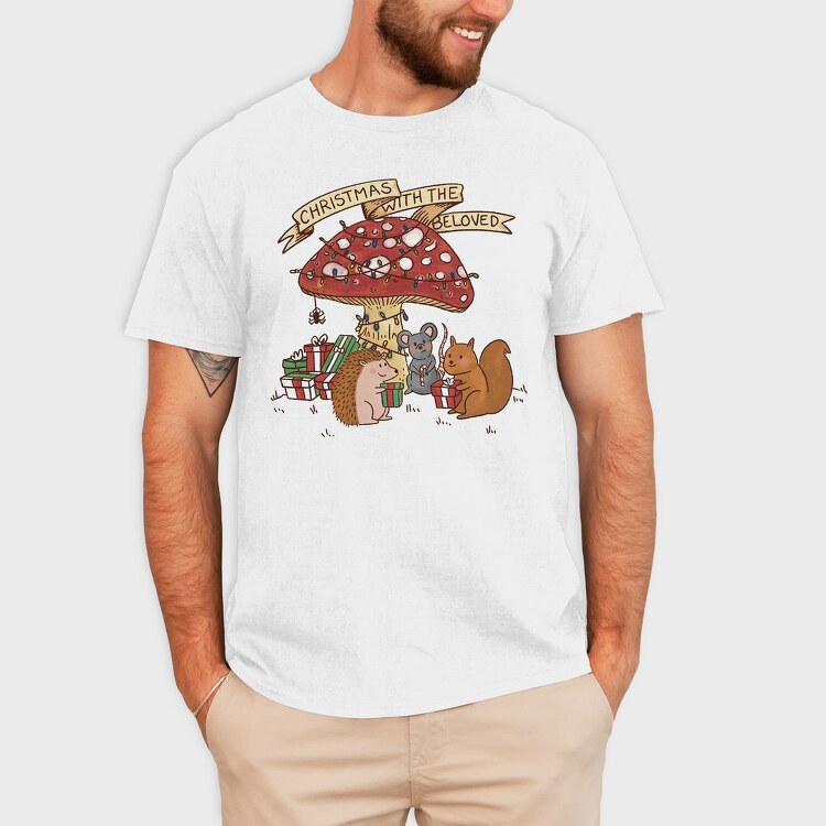 Christmas Mushroom And Animals With The Beloved, Tricou Barbati (Unisex)