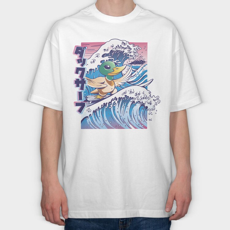 Duck Surfing Surf Vaporwave, Tricou Oversize Barbati (Unisex)