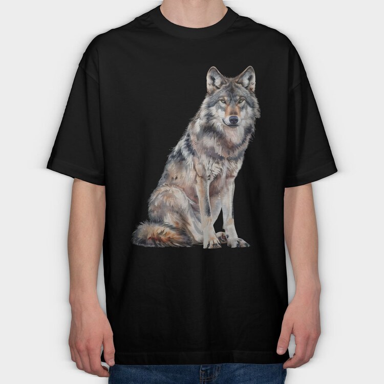 Wolf Sitting Calm, Tricou Oversize Barbati (Unisex)