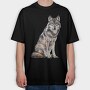 Wolf Sitting Calm, Tricou Oversize Barbati (Unisex)