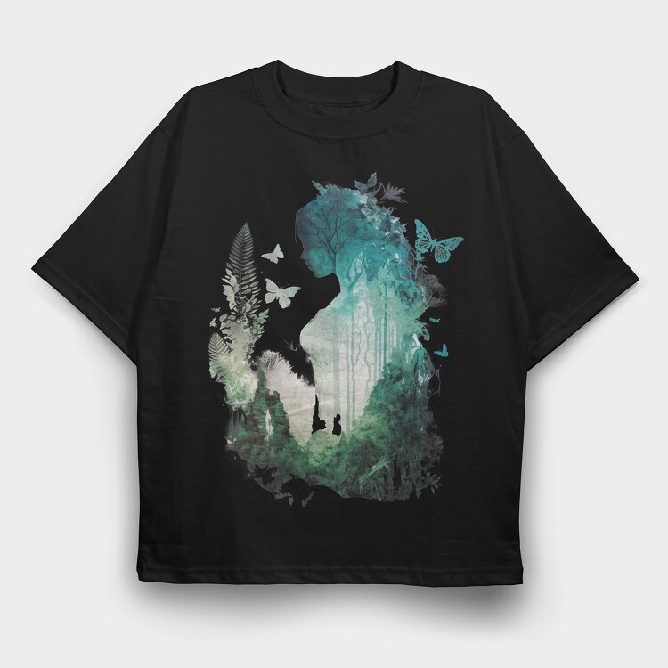 Woman Forest Silhouette, Tricou Oversize Barbati (Unisex)