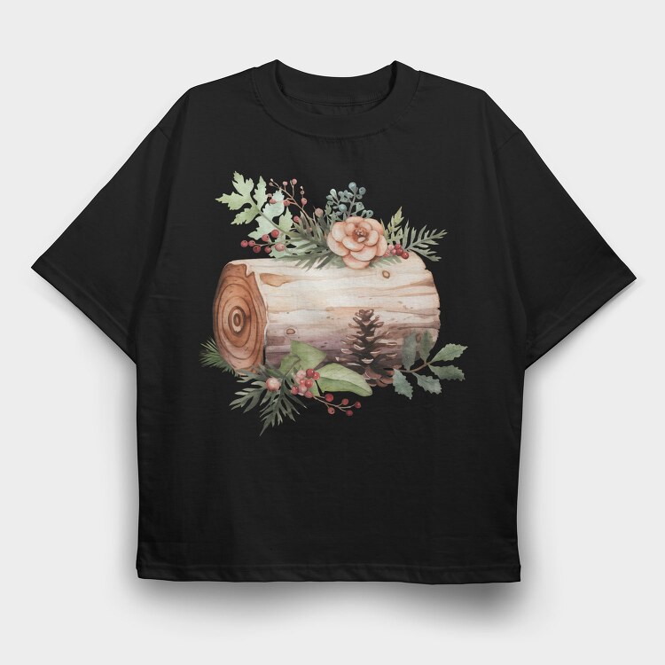 Woodland Christmas Log, Tricou Oversize Barbati (Unisex)