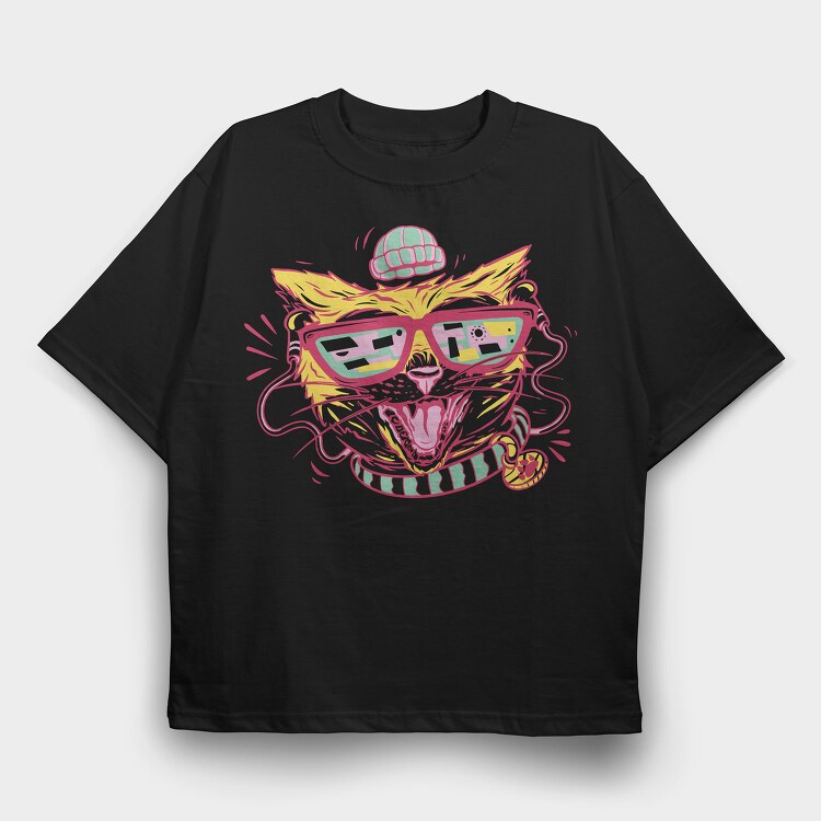 Hipster Gamer Cat, Tricou Oversize Barbati (Unisex)