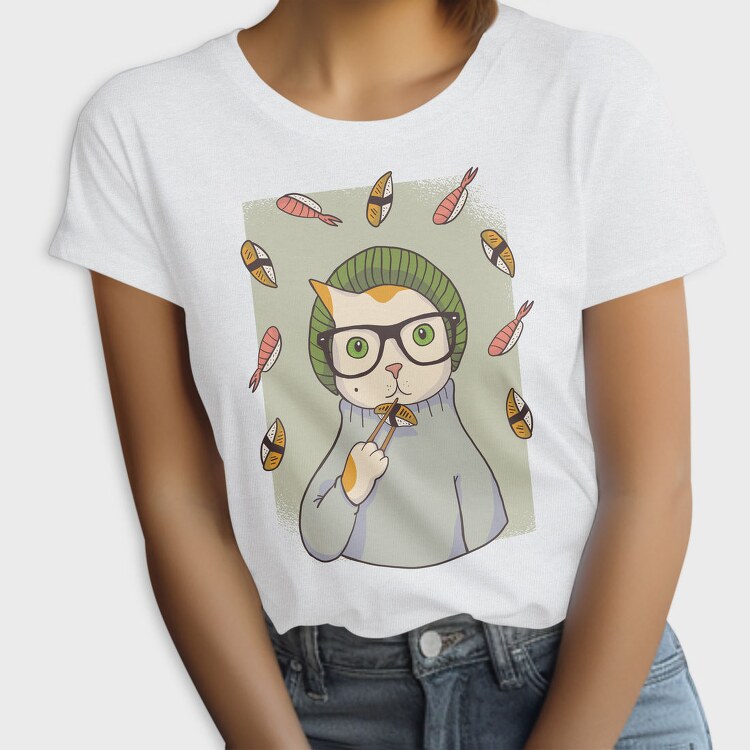 Hipster Sushi Cat, Tricou Femei
