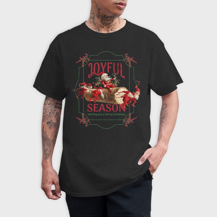 Christmas Season Santa And Elves Joyful, Tricou Barbati (Unisex)