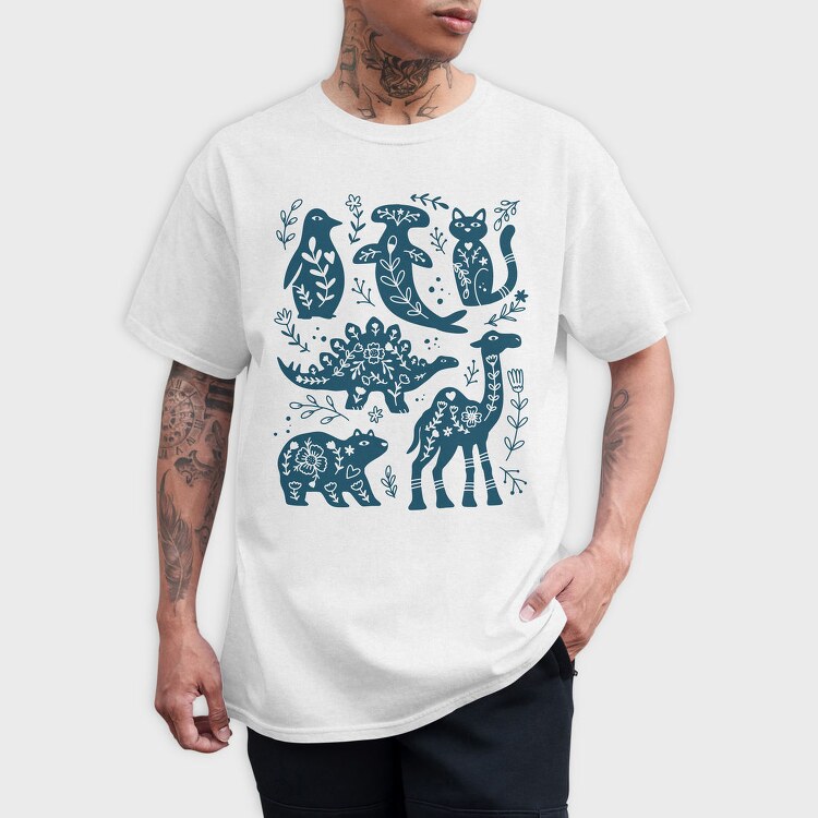 Blue Animals Cut Out Scandinavian Art, Tricou Barbati (Unisex)