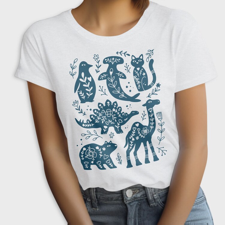 Blue Animals Cut Out Scandinavian Art, Tricou Femei