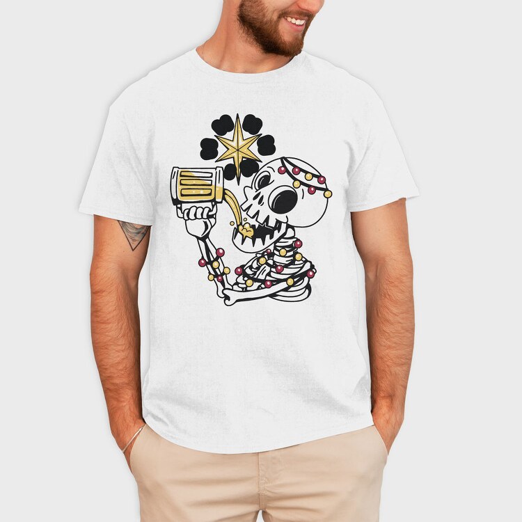 Christmas Skeleton Drinking Beer Beer Mas, Tricou Barbati (Unisex)