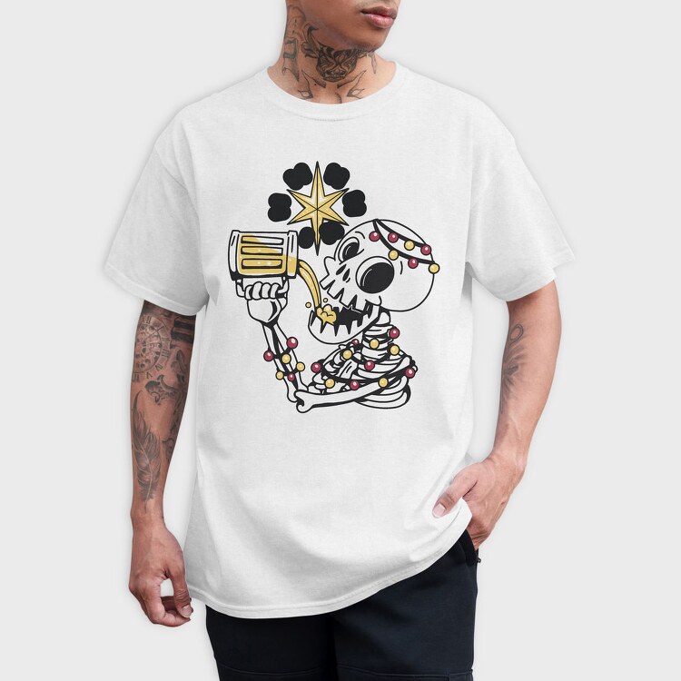 Christmas Skeleton Drinking Beer Beer Mas, Tricou Barbati (Unisex)