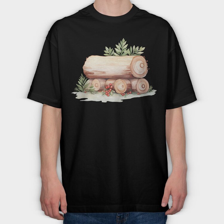 Wooden Logs Christmas, Tricou Oversize Barbati (Unisex)