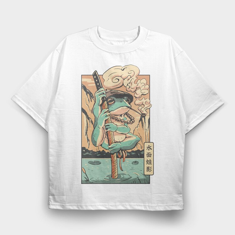Frog Samurai Japanese Chill Traditional, Tricou Oversize Barbati (Unisex)