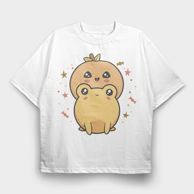 Frog With Pumpkin Kawaii, Tricou Oversize Barbati (Unisex)