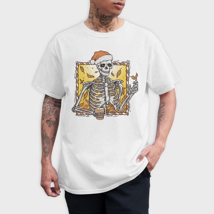 Christmas Skeleton Fall Autumn Leaves Skuelleton, Tricou Barbati (Unisex)