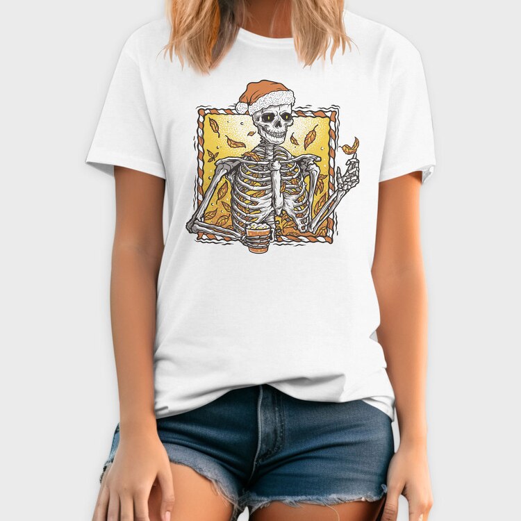 Christmas Skeleton Fall Autumn Leaves Skuelleton, Tricou Barbati (Unisex)