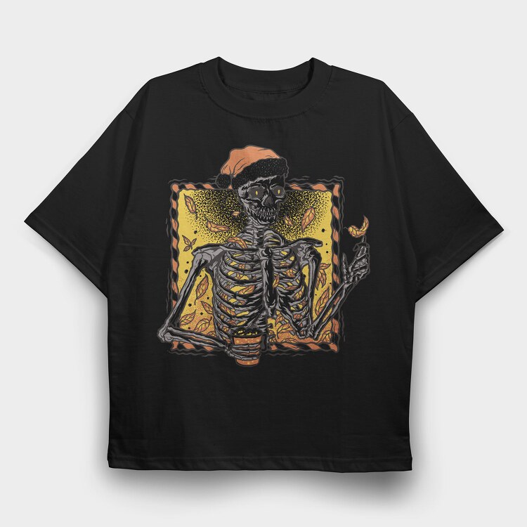 Christmas Skeleton Fall Autumn Leaves Skuelleton, Tricou Oversize Barbati (Unisex)