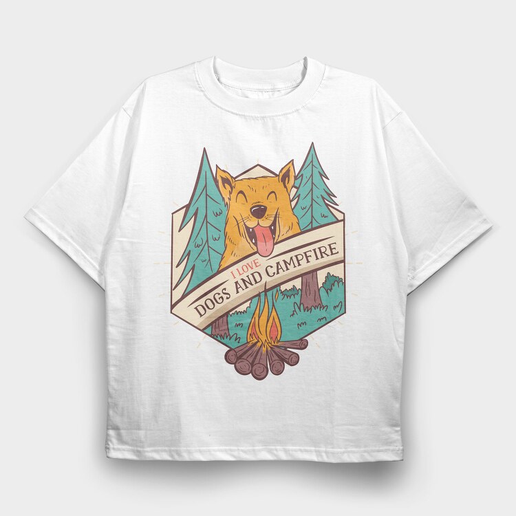 I Love Dogs and Campfire, Tricou Oversize Barbati (Unisex)