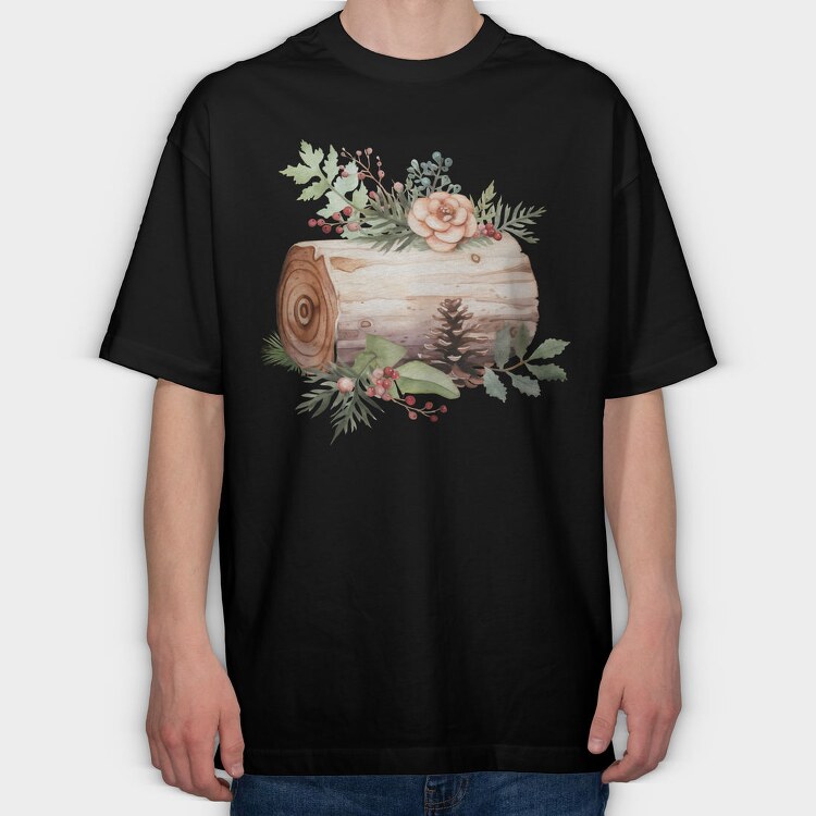 Woodland Christmas Log, Tricou Oversize Barbati (Unisex)