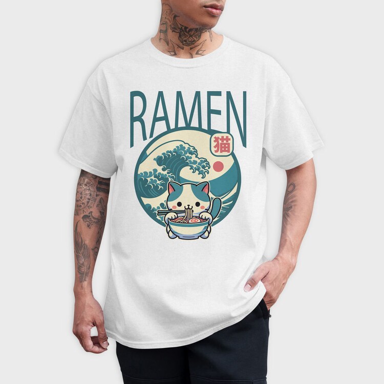 Japanese Cat Ramen, Tricou Barbati (Unisex)