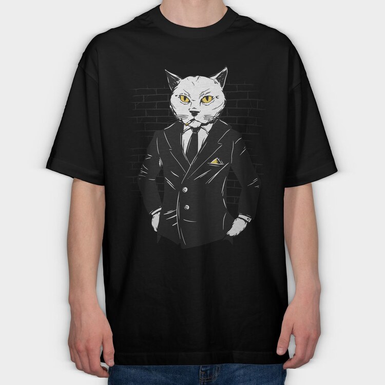 Gangster Cat In A Suit, Tricou Oversize Barbati (Unisex)