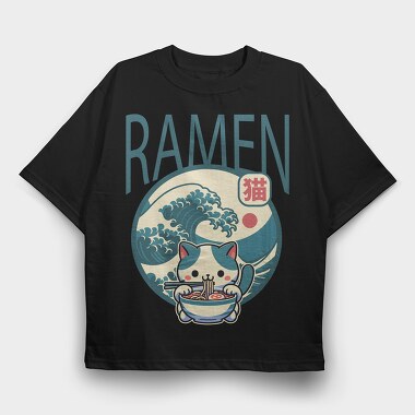 Japanese Cat Ramen, Tricou Oversize Barbati (Unisex)