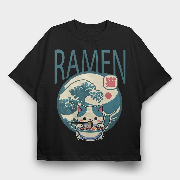 Japanese Cat Ramen, Tricou Oversize Barbati (Unisex)