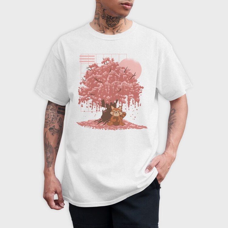 Red Panda And Sakura Tree, Tricou Barbati (Unisex)