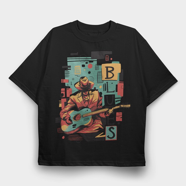 Blues Musician Abstract Music, Tricou Oversize Barbati (Unisex)