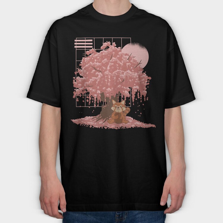 Red Panda And Sakura Tree, Tricou Oversize Barbati (Unisex)