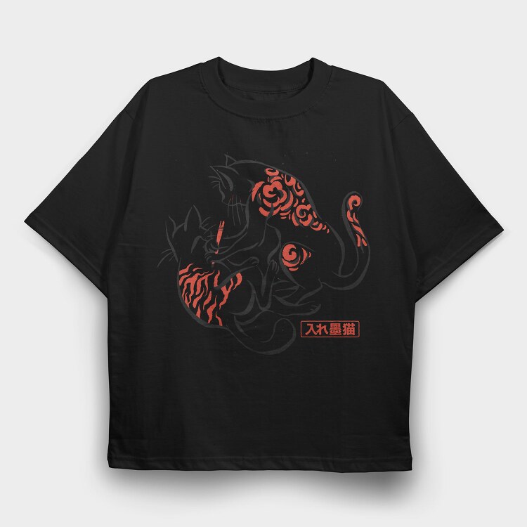 Japanese Cats Tattoo, Tricou Oversize Barbati (Unisex)