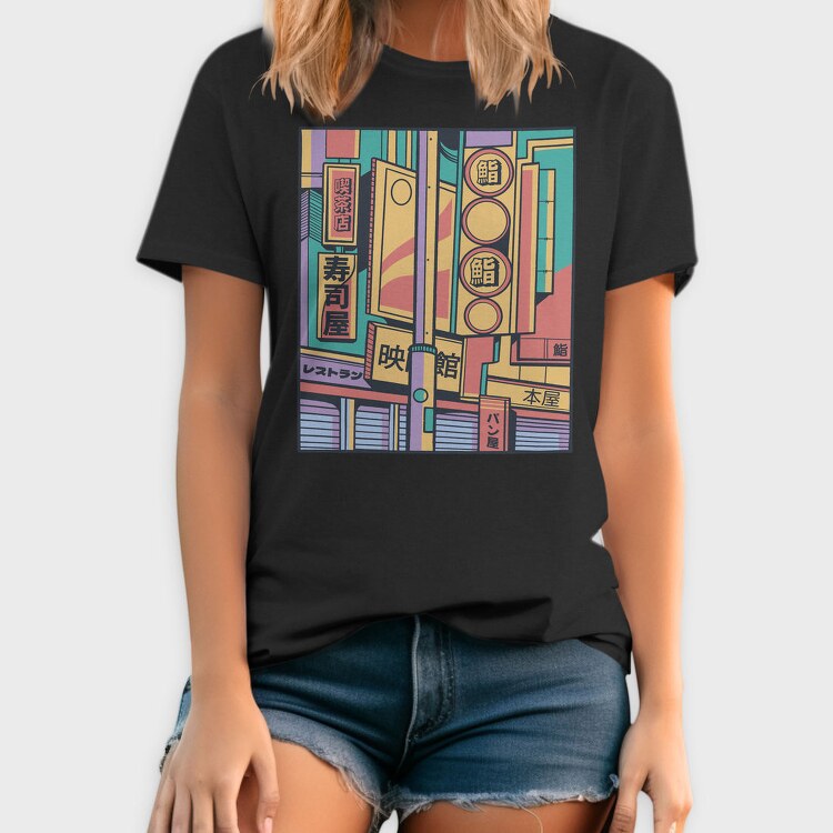 Japanese City Colorful, Tricou Barbati (Unisex)