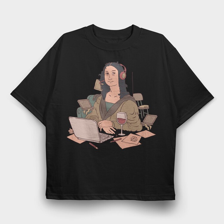 Home Office Mona Lisa, Tricou Oversize Barbati (Unisex)
