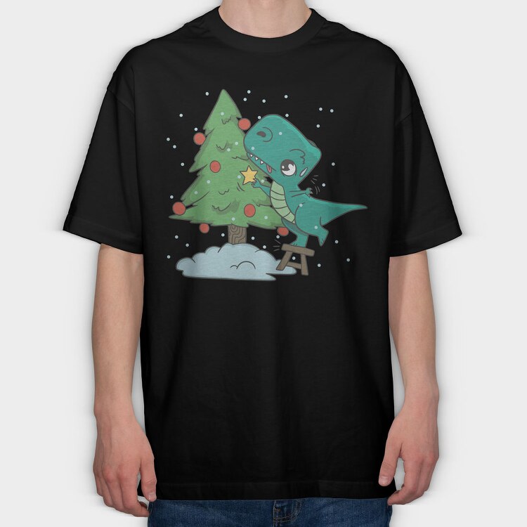 Christmas T Rex And Tree Chistmas, Tricou Oversize Barbati (Unisex)