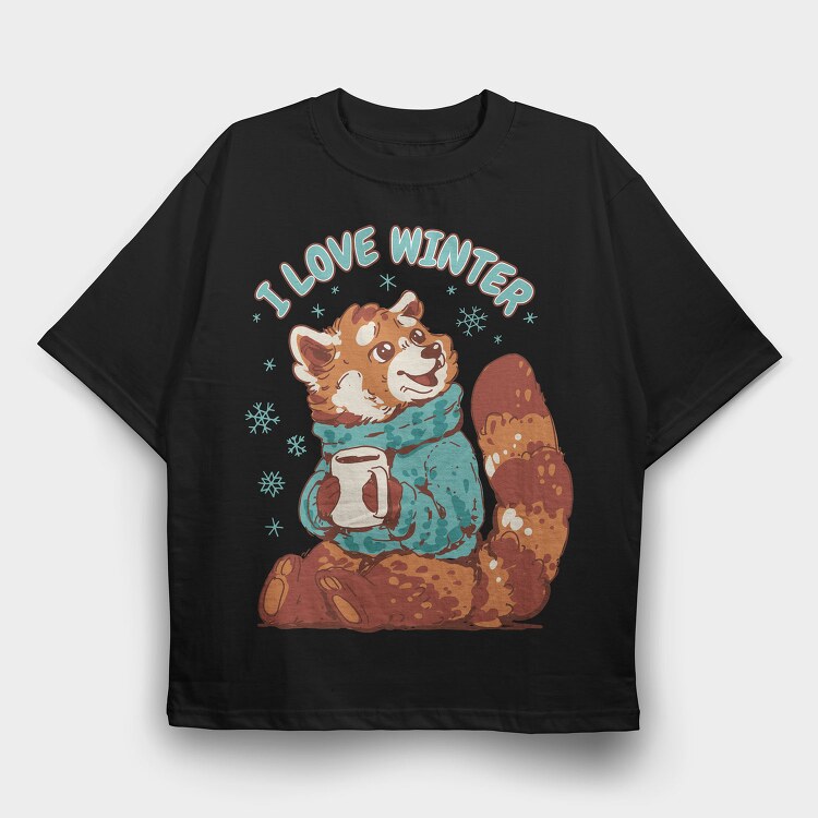 Red Panda Animal Cozy Winter, Tricou Oversize Barbati (Unisex)