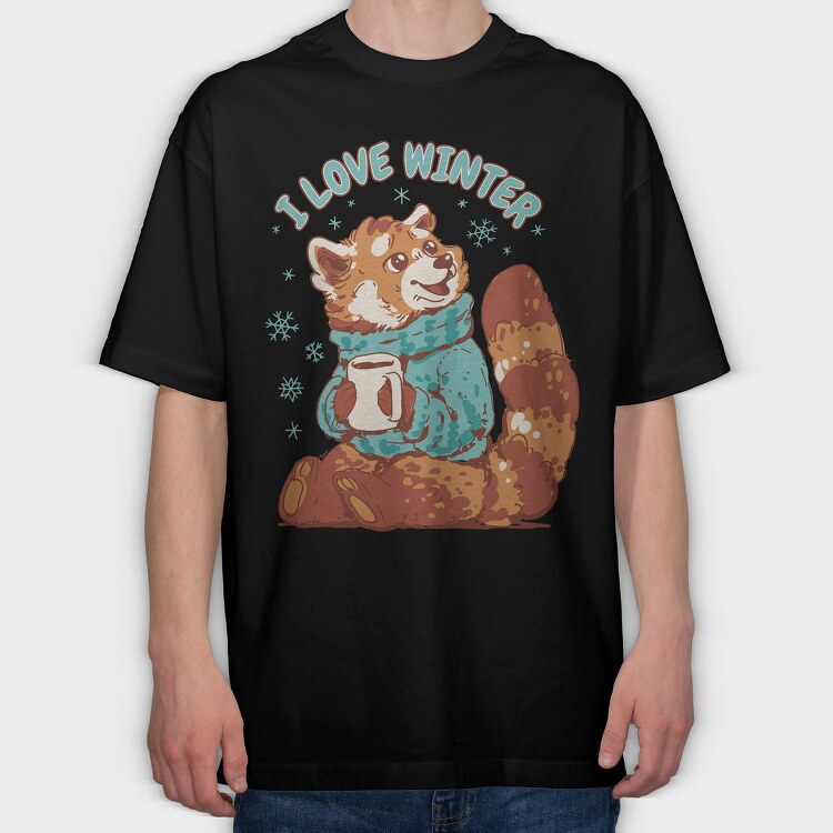 Red Panda Animal Cozy Winter, Tricou Oversize Barbati (Unisex)