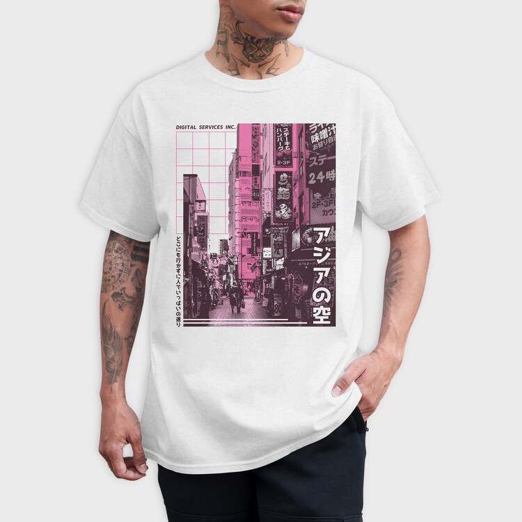 Japanese City Photographic Asian Street, Tricou Barbati (Unisex)