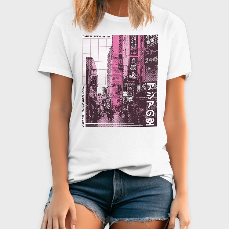 Japanese City Photographic Asian Street, Tricou Barbati (Unisex)