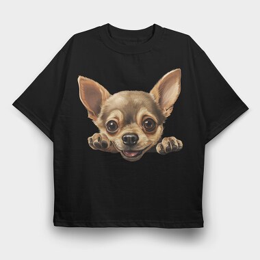 Chihuahua Peeking, Tricou Oversize Barbati (Unisex)