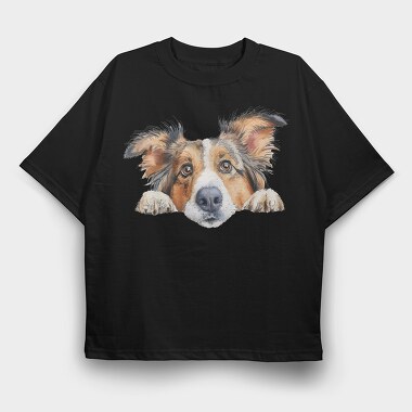 Collie Peeking Face, Tricou Oversize Barbati (Unisex)